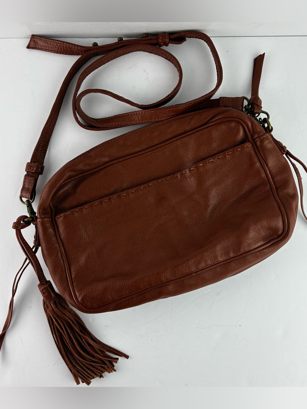 Anabaglish Leather Tasseled Crossbody Purse